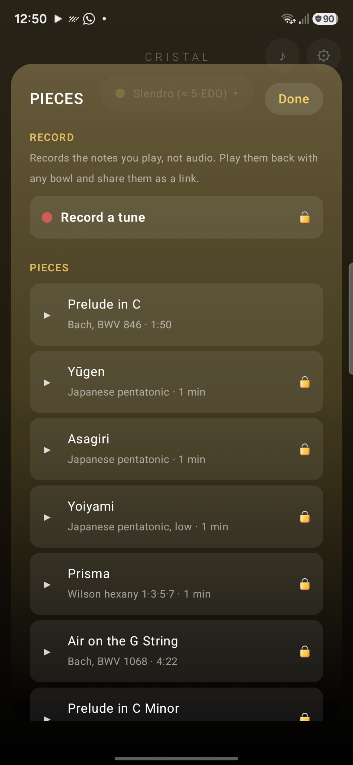 Lista de piezas de Cristal con obras clásicas y ambientales