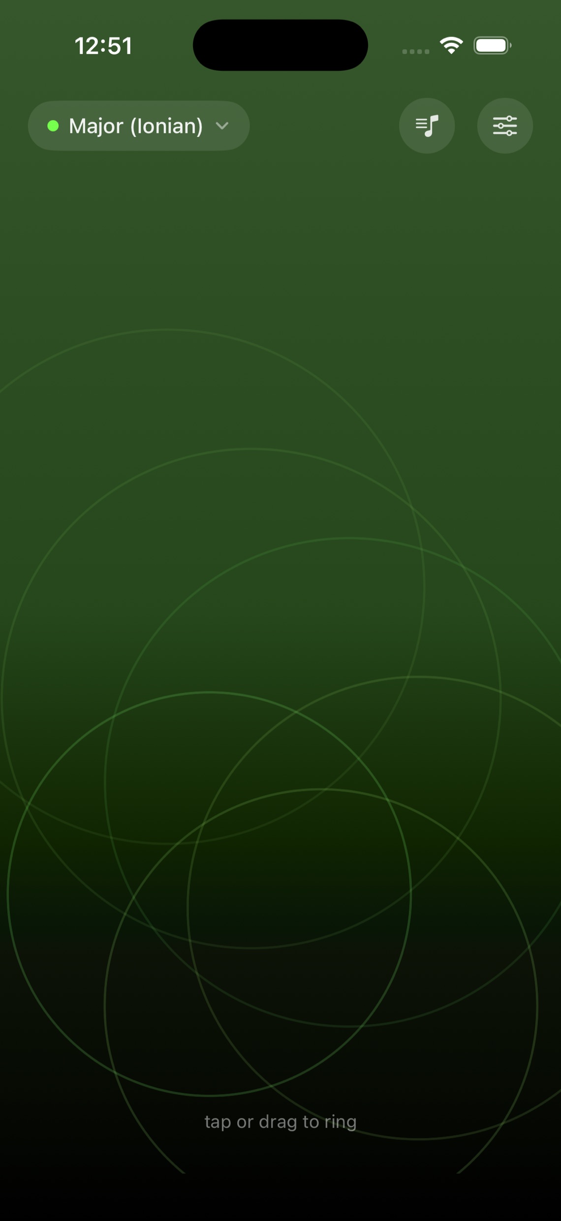 Cristal en iPhone: aros verdes trazando el recorrido de un dedo