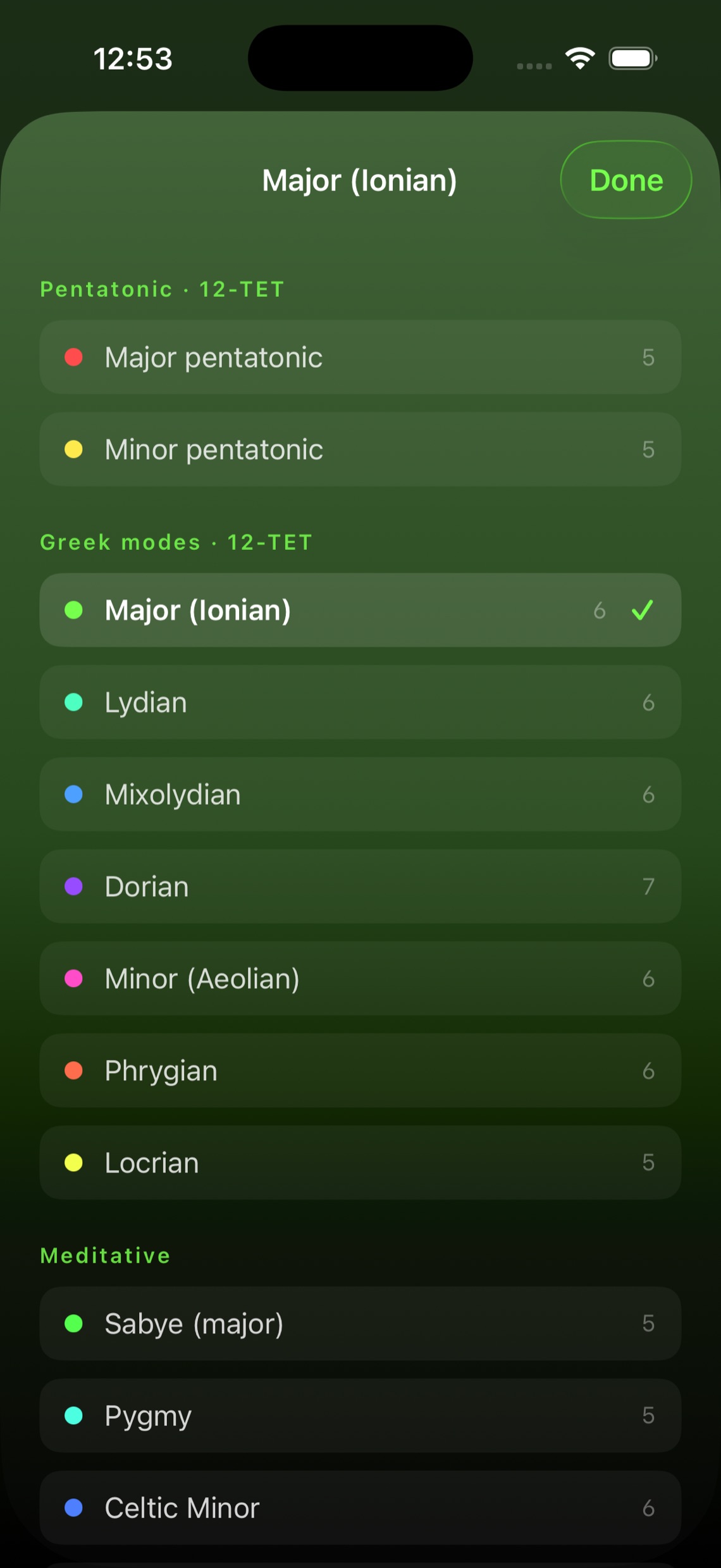 Lista de escalas en la versión de iPhone
