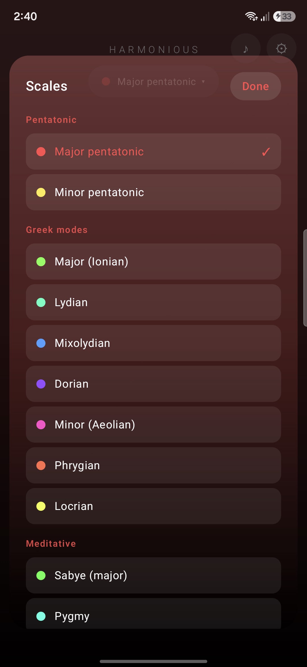 Lista de escalas de Harmonious agrupadas por familia