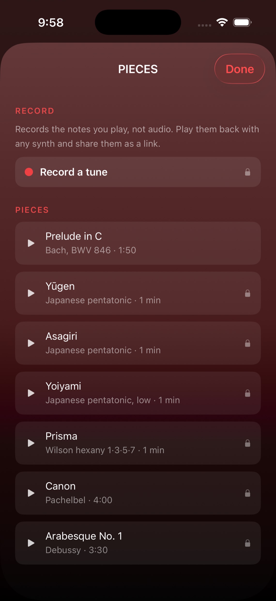 Lista de piezas en la versión de iPhone