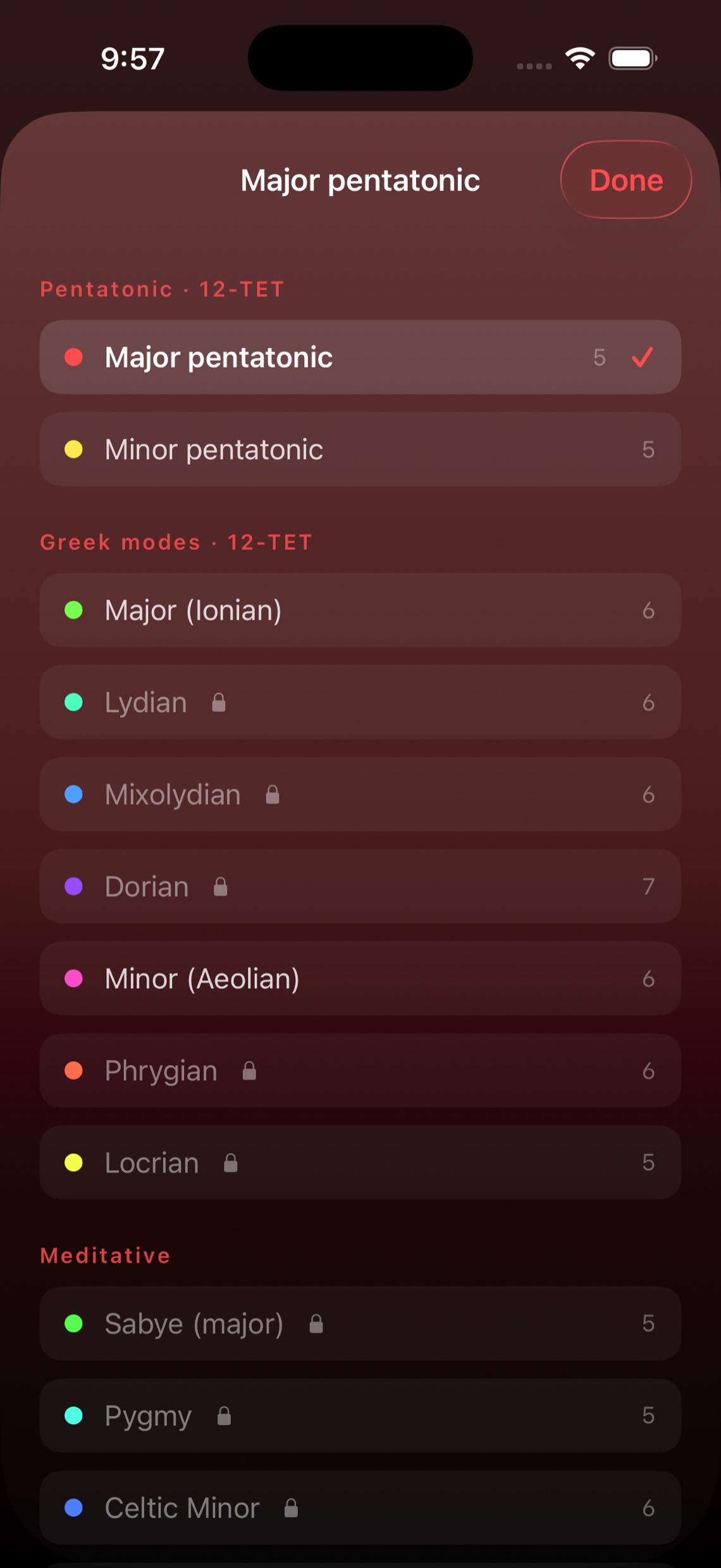 Lista de escalas en la versión de iPhone